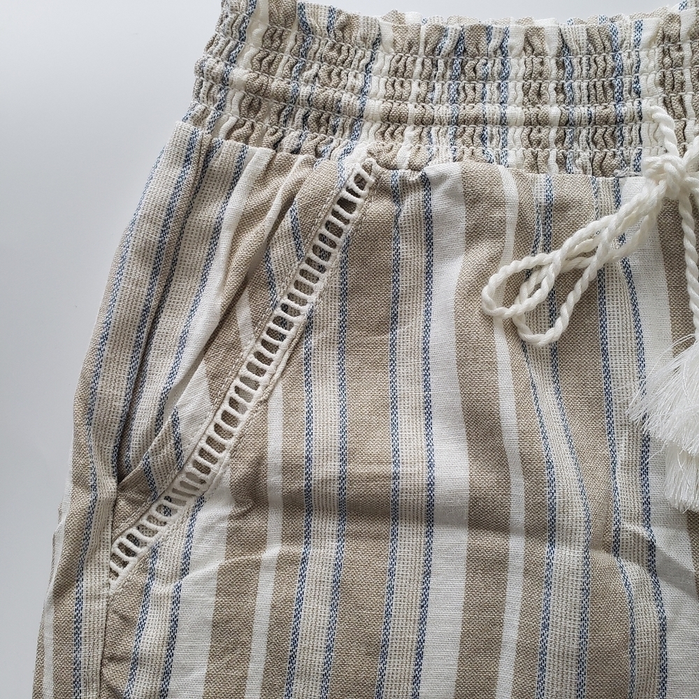 🛑 2 / $40 Sale! BRIGGS Linen Blend Beige & White Striped S… - Picture 8 of 14